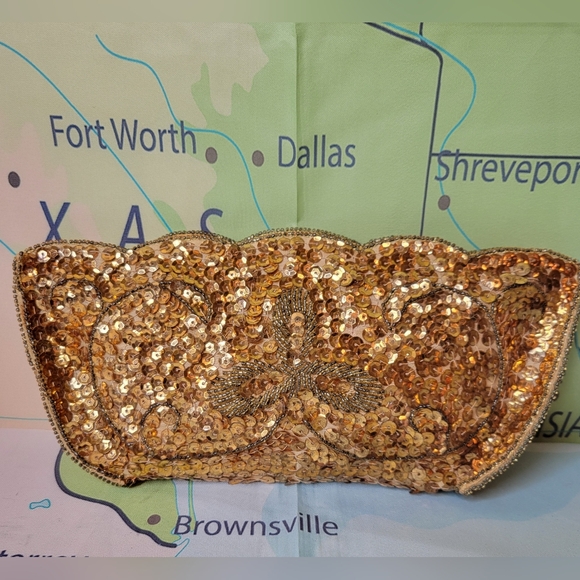 Handbags - Vintage 1950s Gold Sequin Clutch Bag Purse